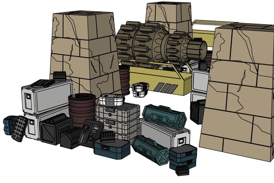 3D printed Yavin crates, barrels, case and engine for Black series