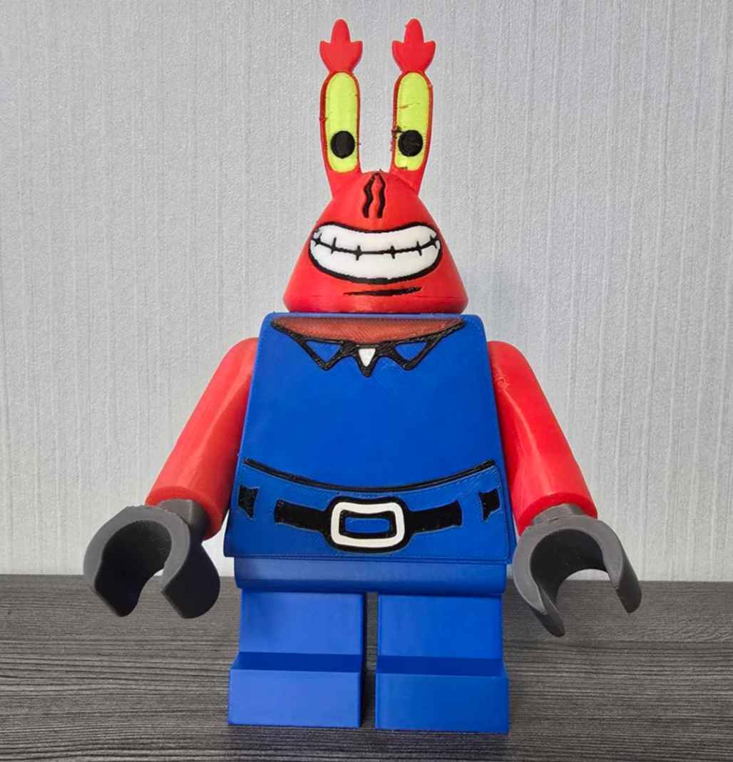 3D Printed. 7" brick inspired Deluxe Spongebob Mr Crabs Figure