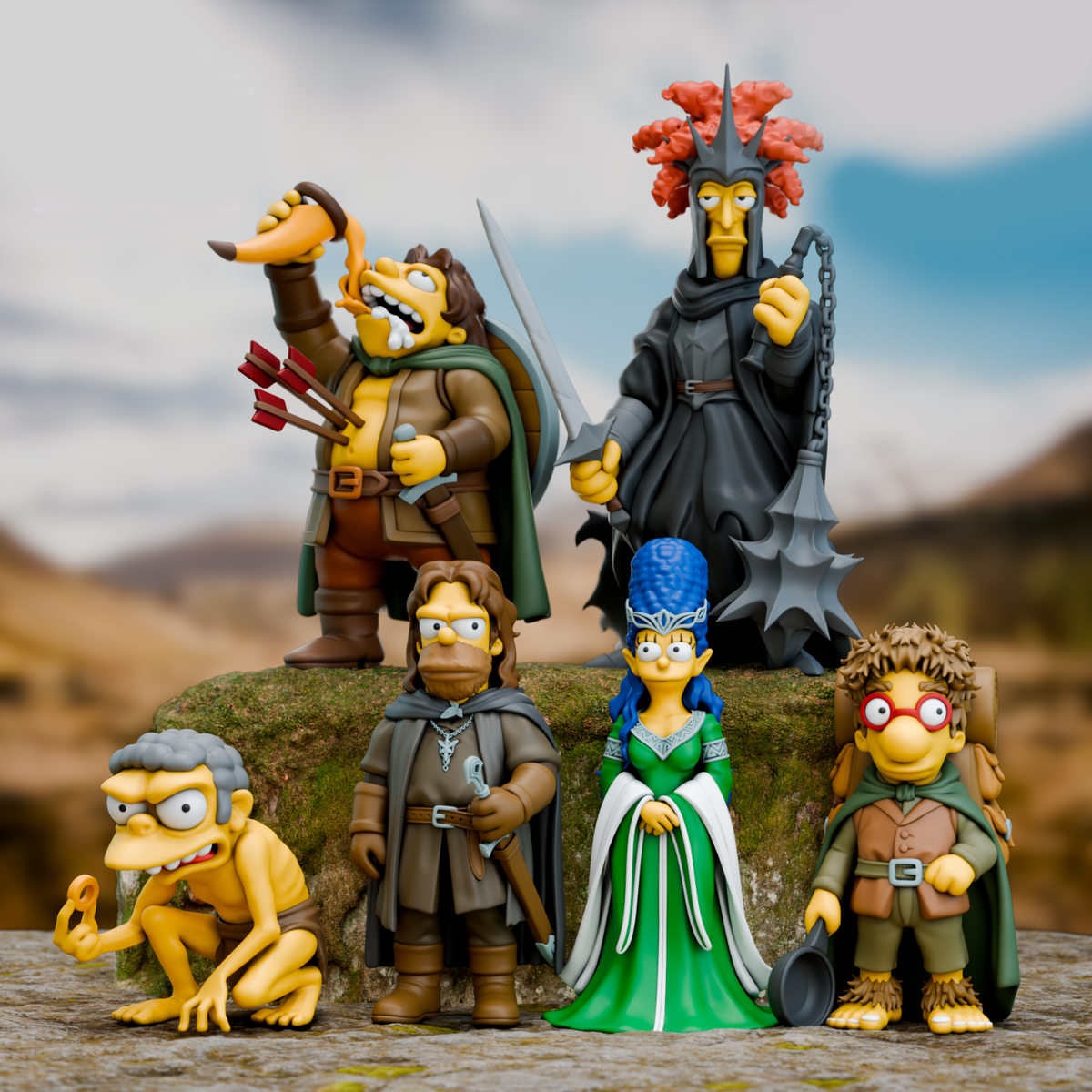 Simpsons Lord of the rings mashup 3D Printed figure set LOTR