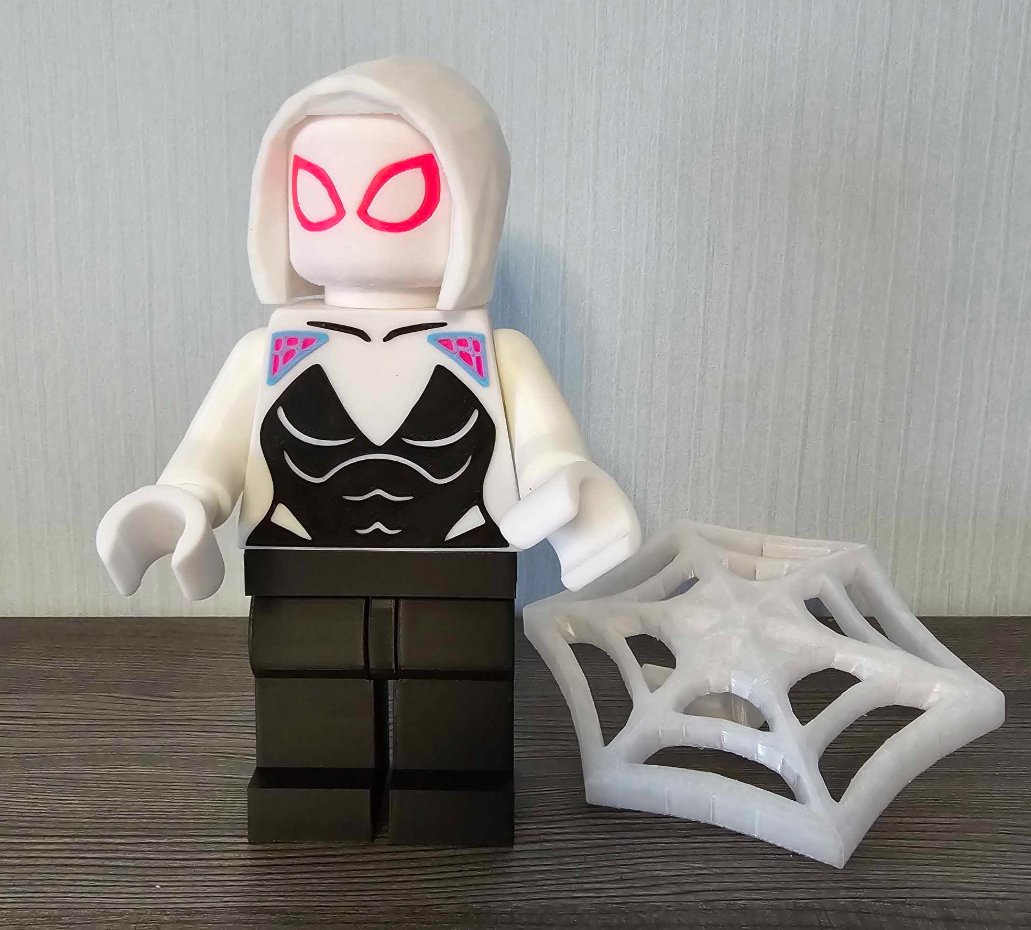 3D Printed. 9" Brick inspired Spiderman Ghost Spider Gwen