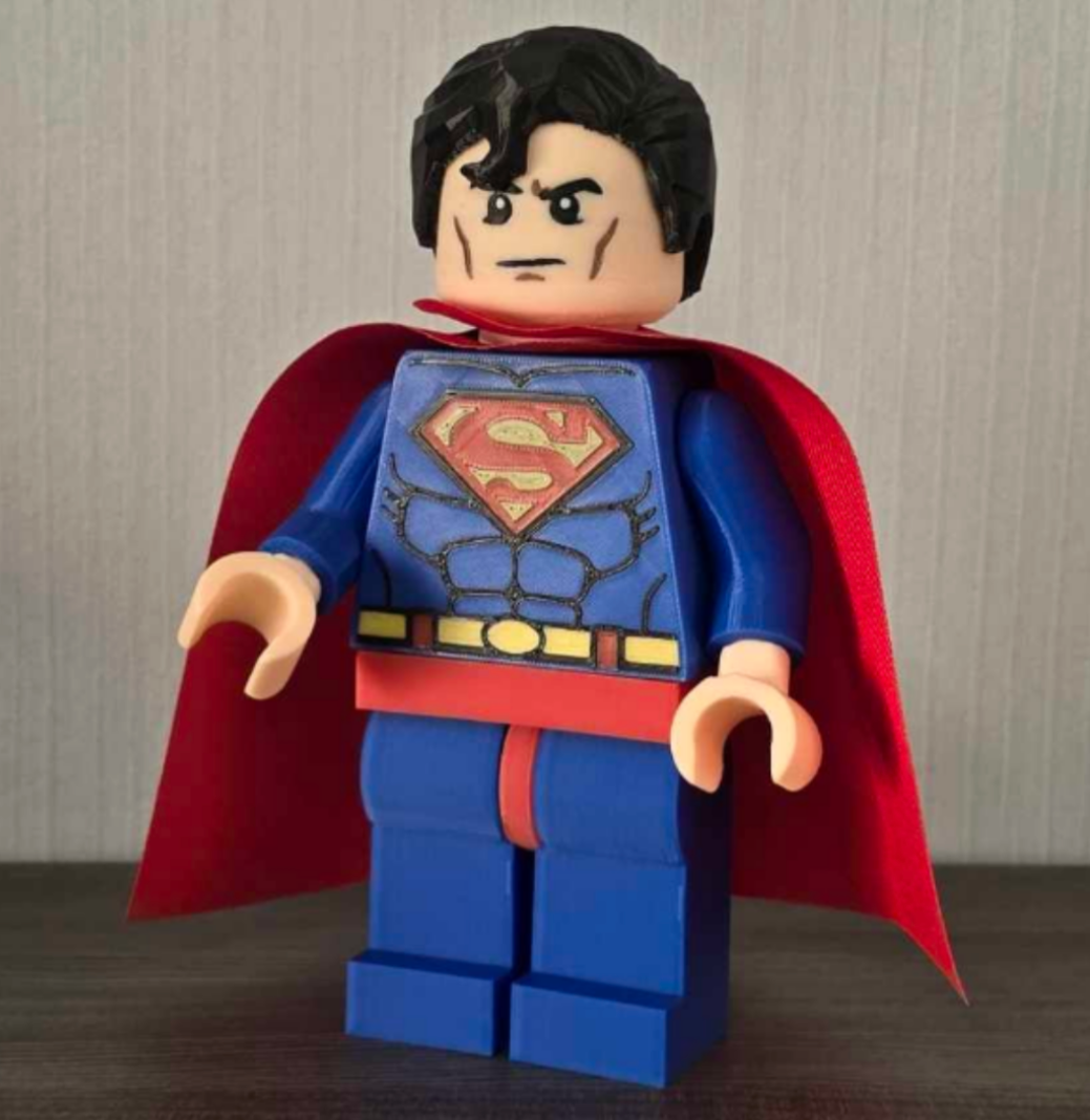3D Printed. 9" Brick inspired Deluxe Superman Figure with Cape