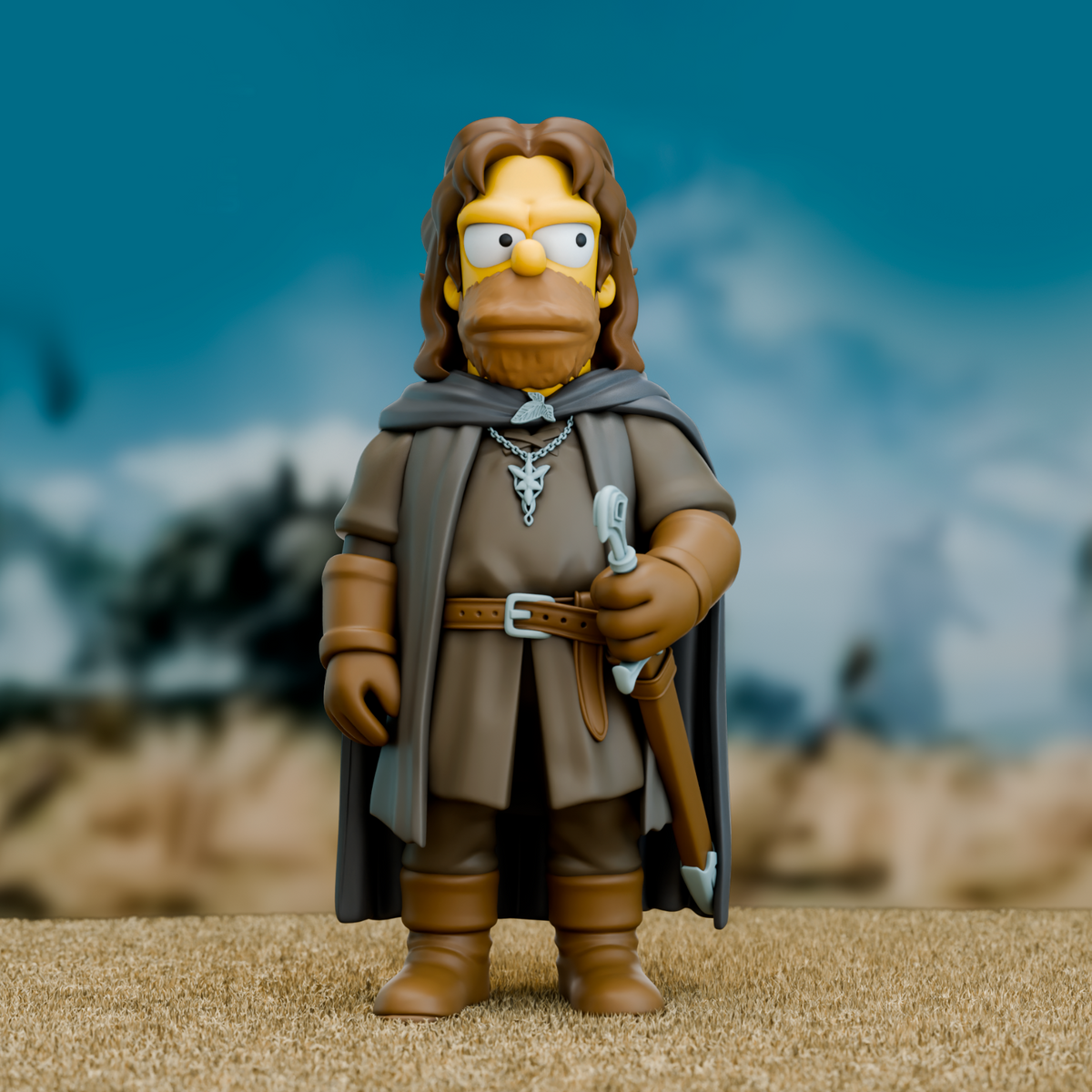 Homer Simpson Aragon 3D Printed mashup figure 6" Lord of the Rings