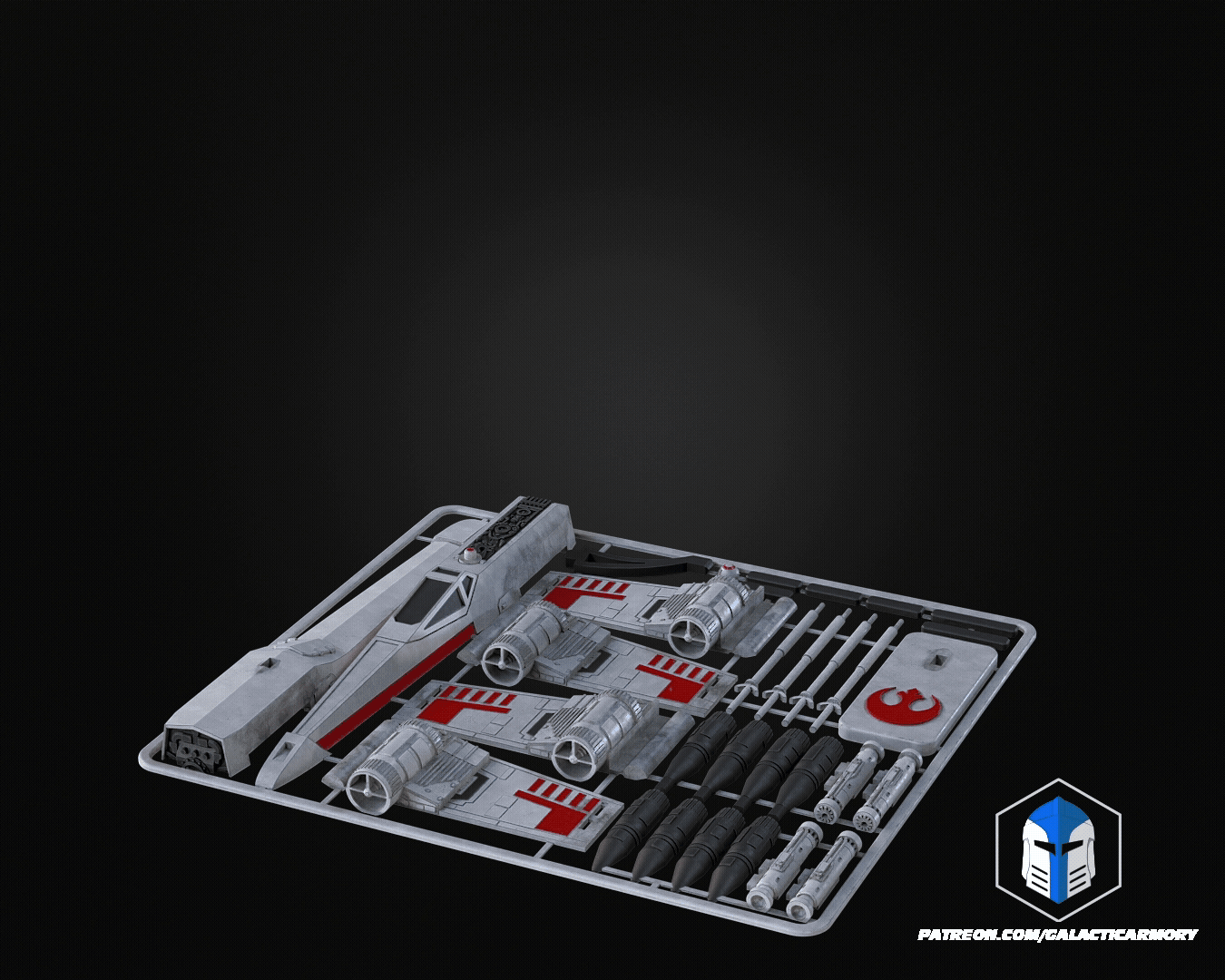 STAR WARS 3d printed X WING - kit card - full colour print