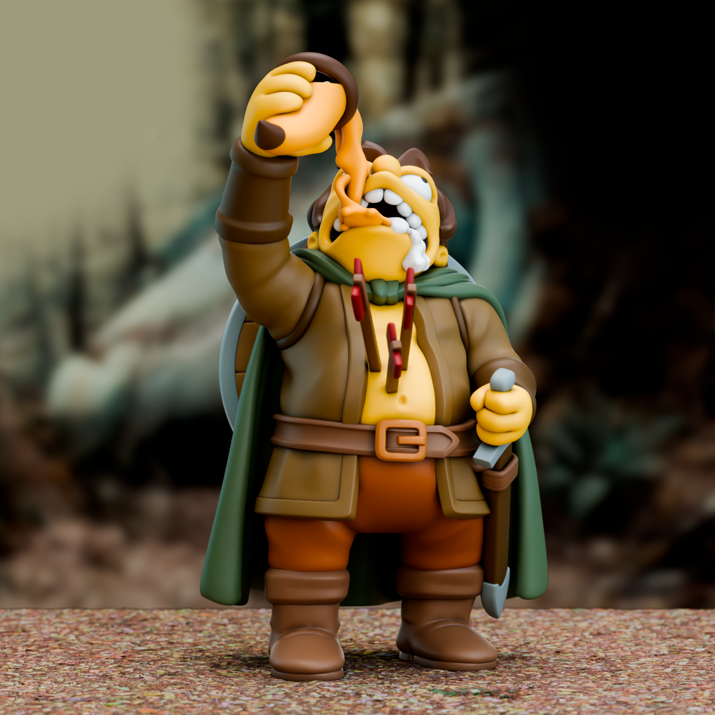 Barney from the Simpsons Gollum 3D Printed mashup figure 6" Lord of the Rings