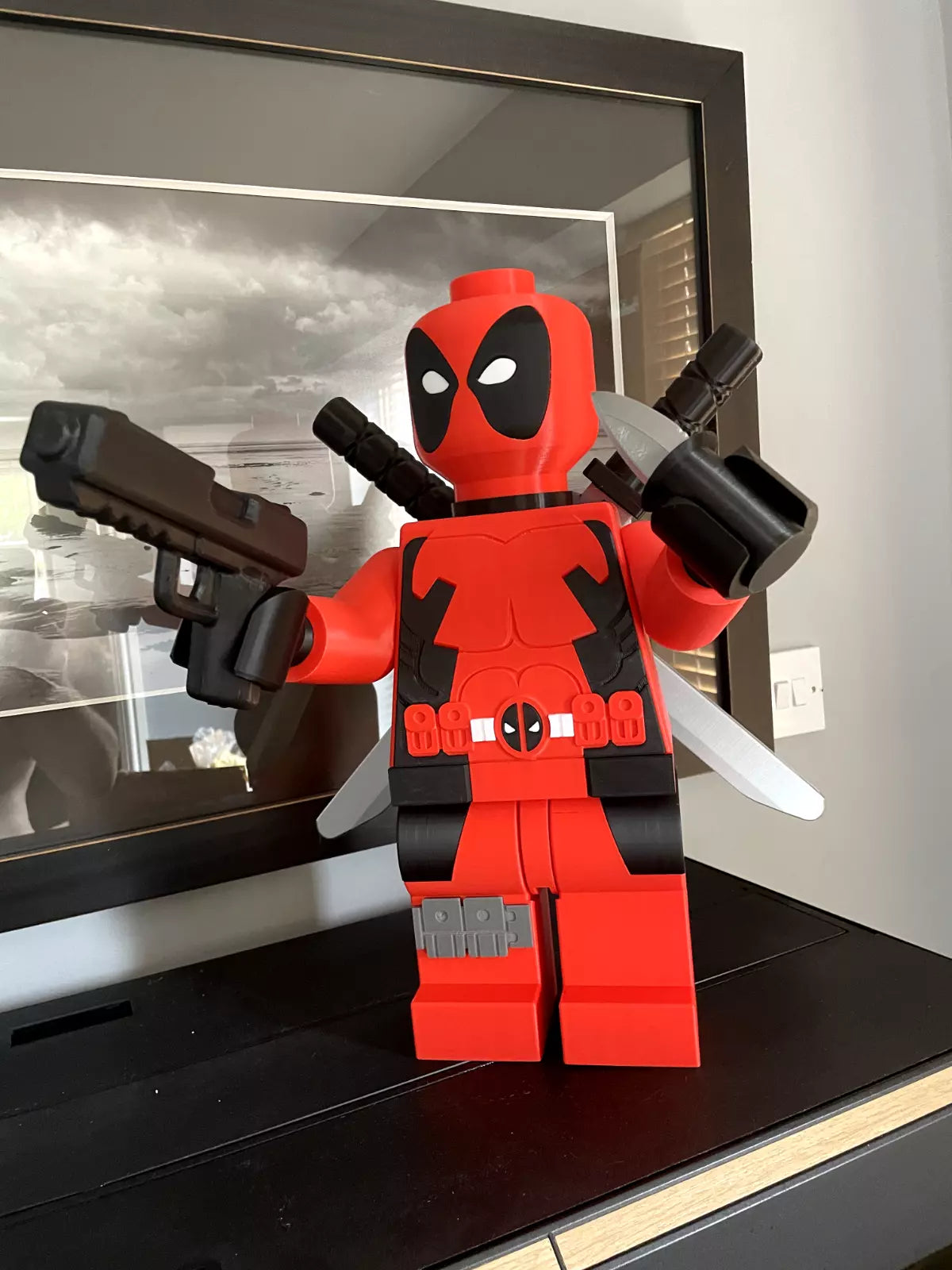 3D Printed. 9" Lego inspired Deluxe Deadpool Figure