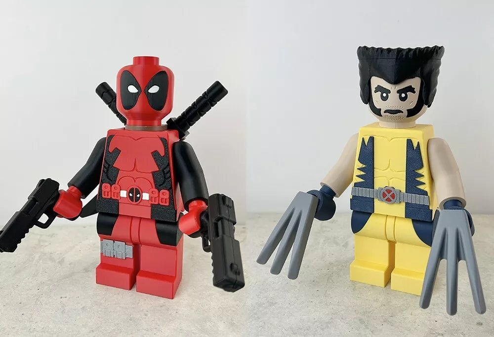 3D Printed. 9" Lego inspired Deadpool & Wolverine Figures