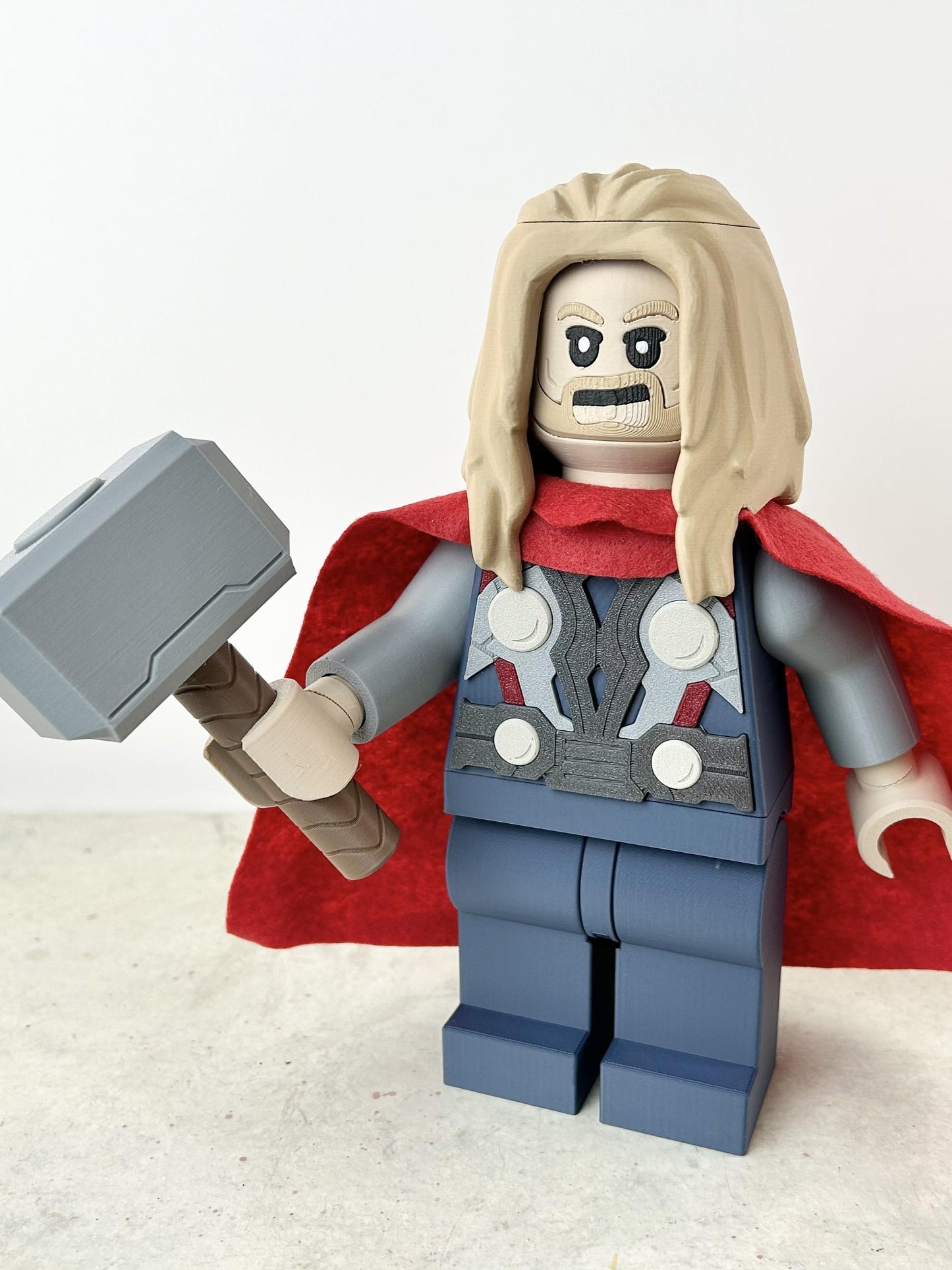 9" Lego inspired Deluxe Thor Figure with Cape and 2 weapons