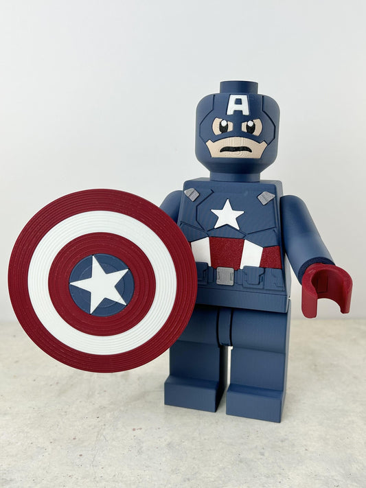 9" Lego inspired Deluxe Captain America With Shield and Hammer