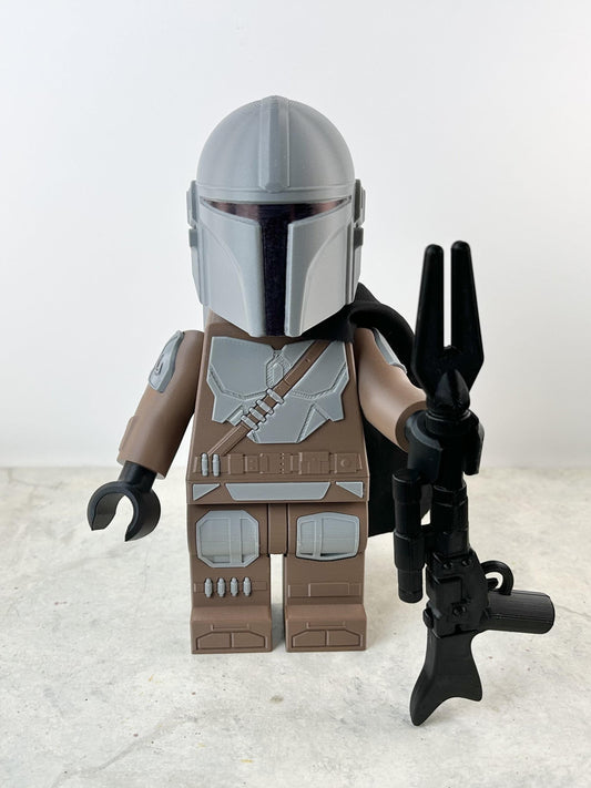 9" Lego inspired Deluxe Din Darjin, Mandolorian Figure With Cape