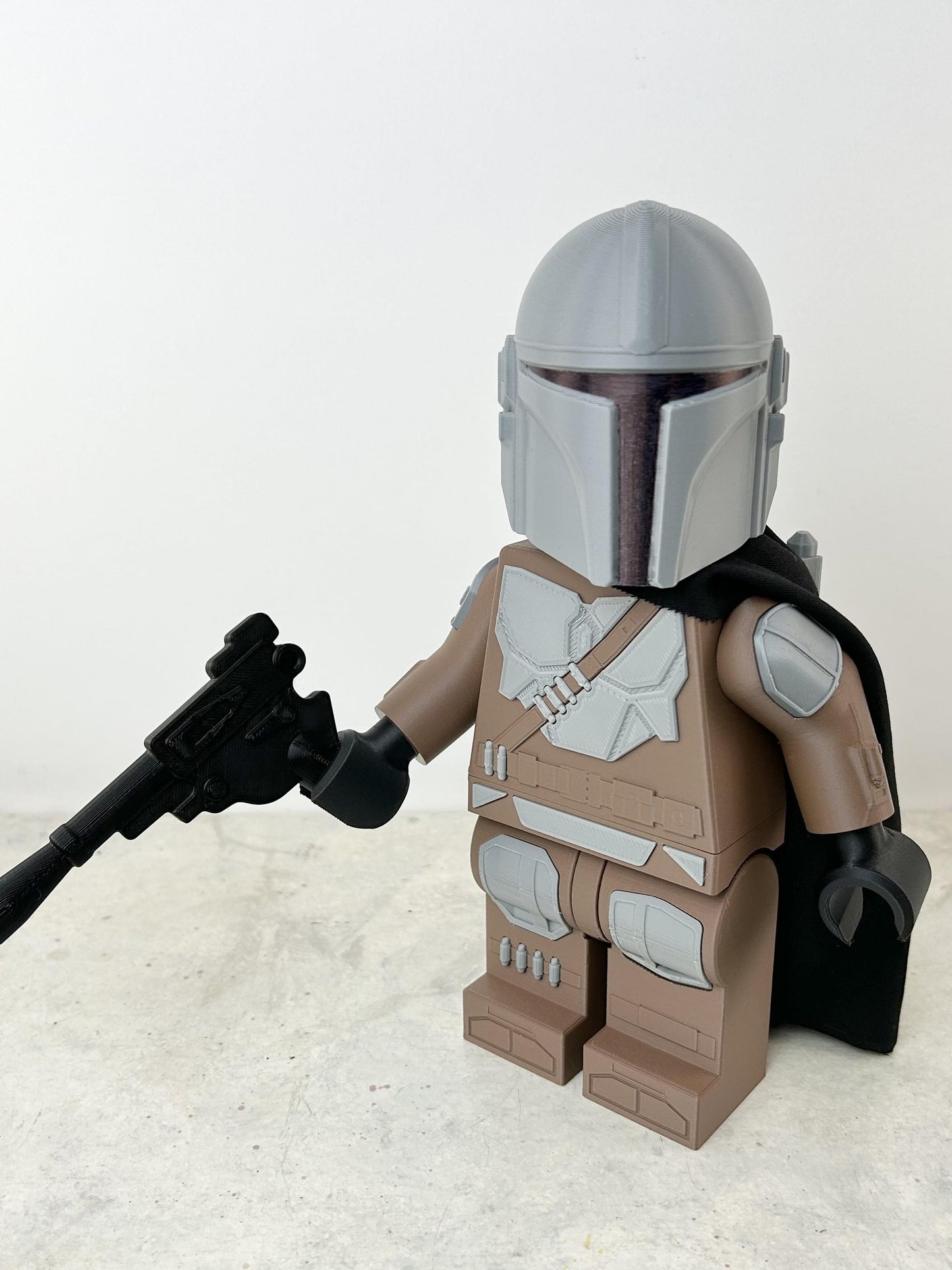 9" Lego inspired Deluxe Din Darjin, Mandolorian Figure With Cape