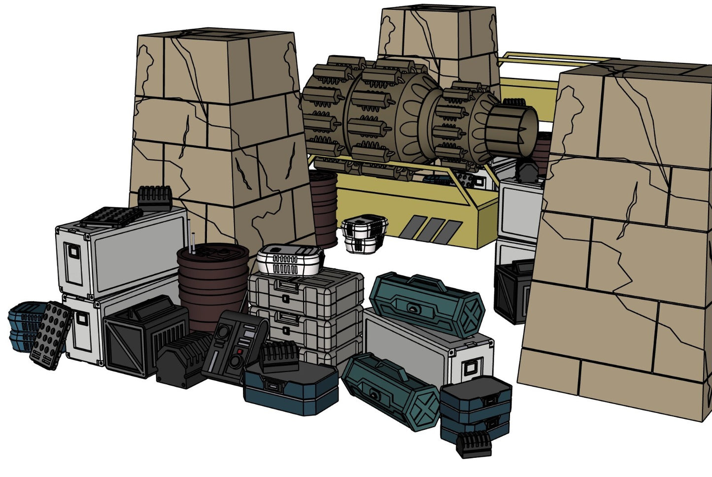 3D printed Yavin crates, barrels, case and engine for Black series