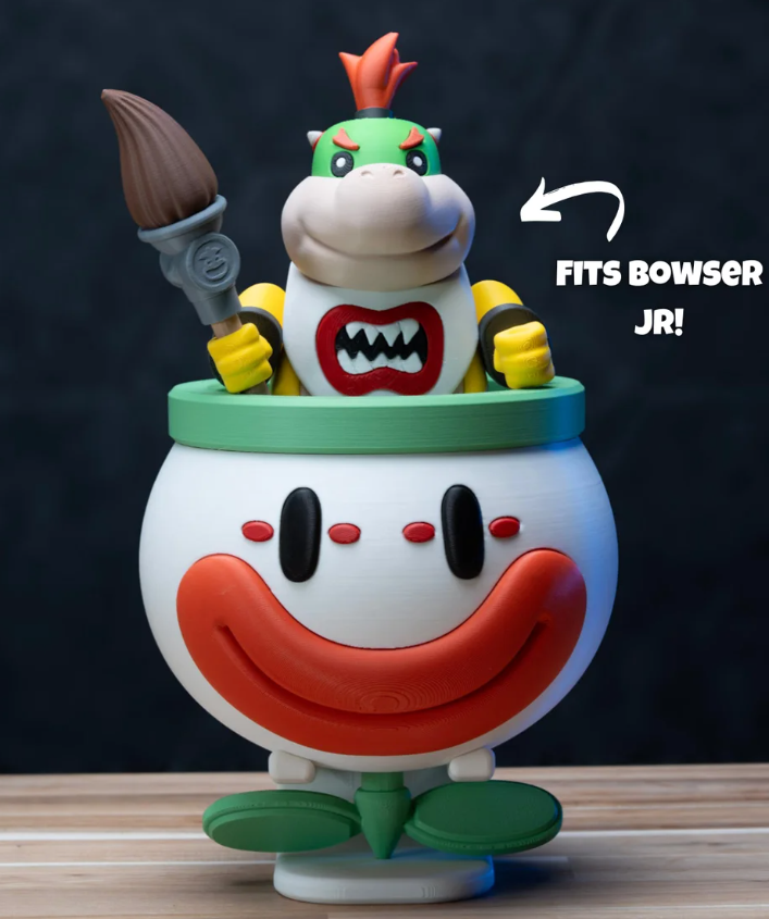 Mario Bowser junior and clown car 3d printed figures.