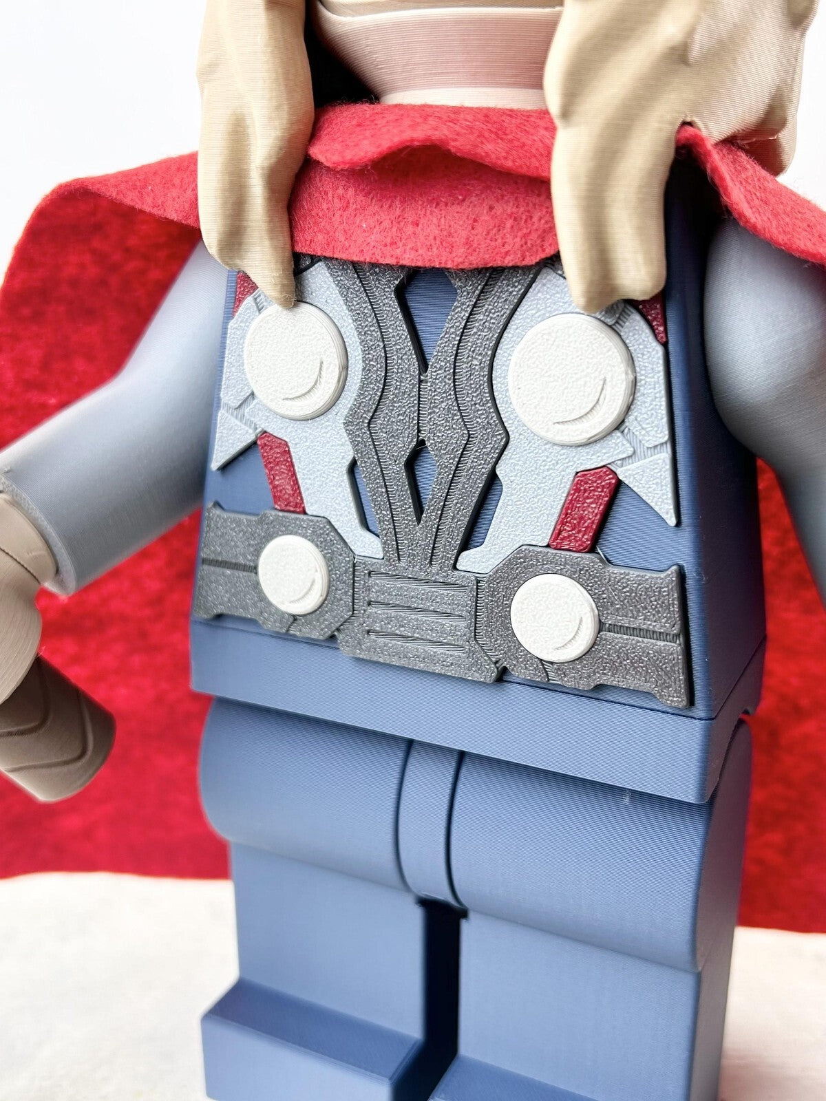 3D Printed. 9" Brick inspired Deluxe Thor Figure with Cape and 2 weapons