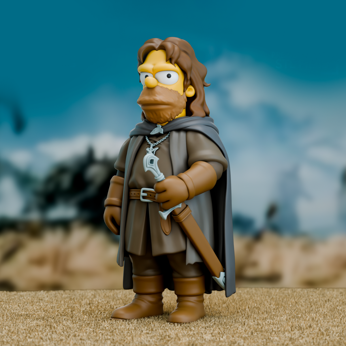 Homer Simpson Aragon 3D Printed mashup figure 6" Lord of the Rings