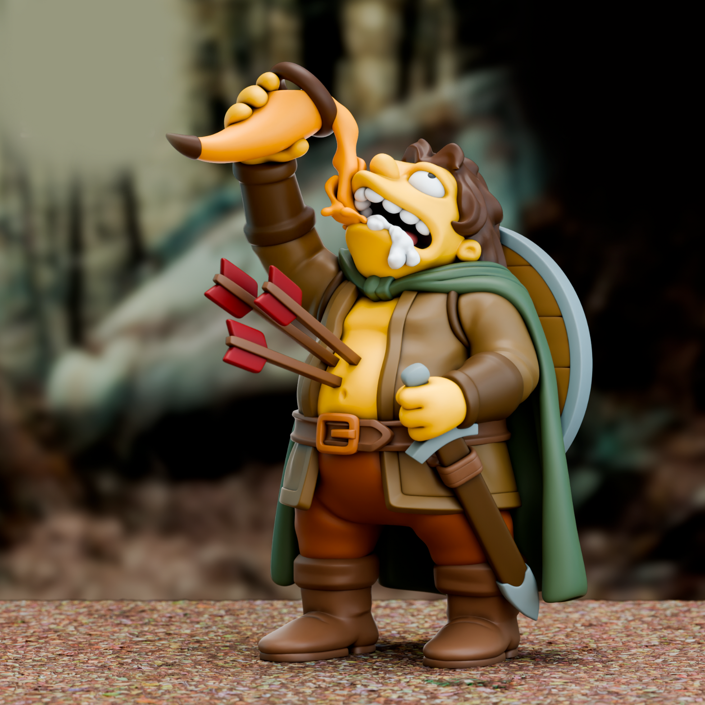 Barney from the Simpsons  Gollum 3D Printed mashup figure 6" Lord of the Rings