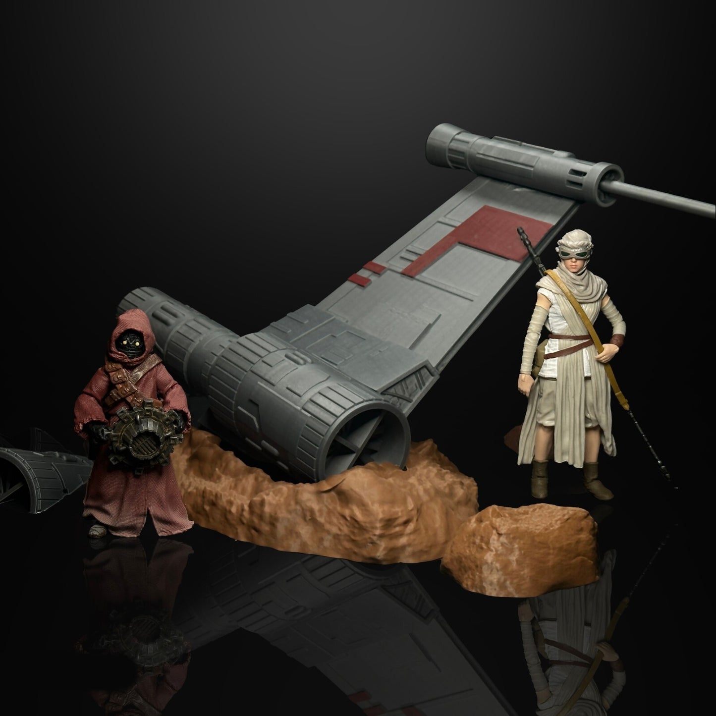 3D Printed buried X Wing diorama for Black Series figures