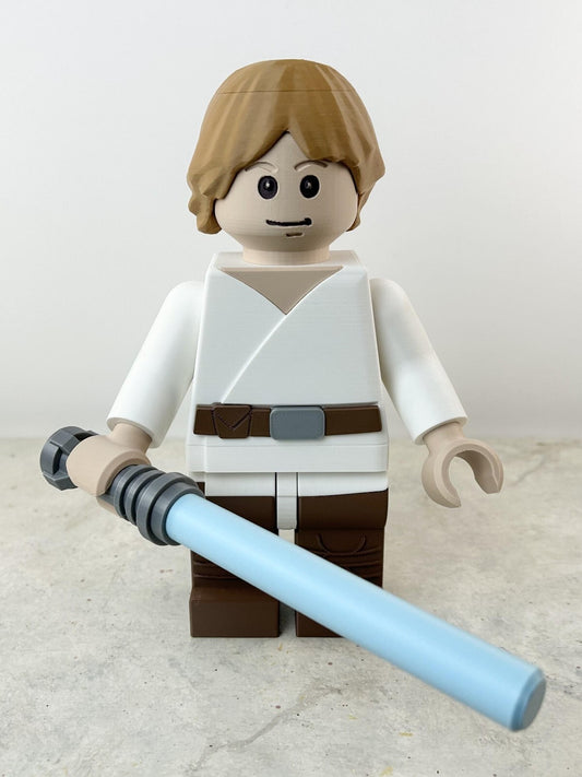 3D Printed. 9" Brick inspired Deluxe Luke Skywalker Figure