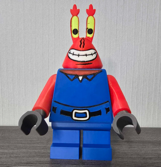 3D Printed. 7" brick inspired Deluxe Spongebob Mr Crabs Figure