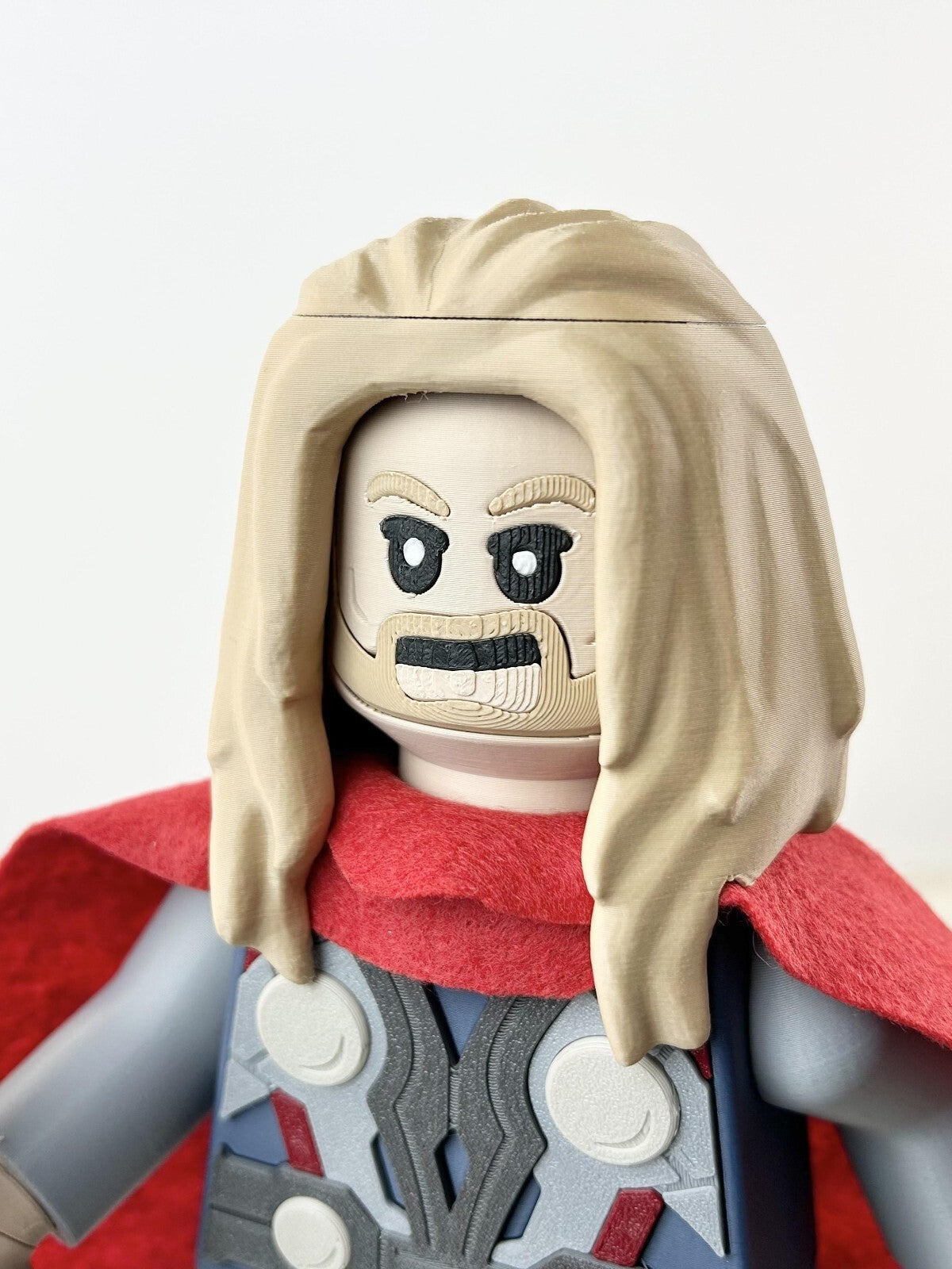 3D Printed. 9" Brick inspired Deluxe Thor Figure with Cape and 2 weapons