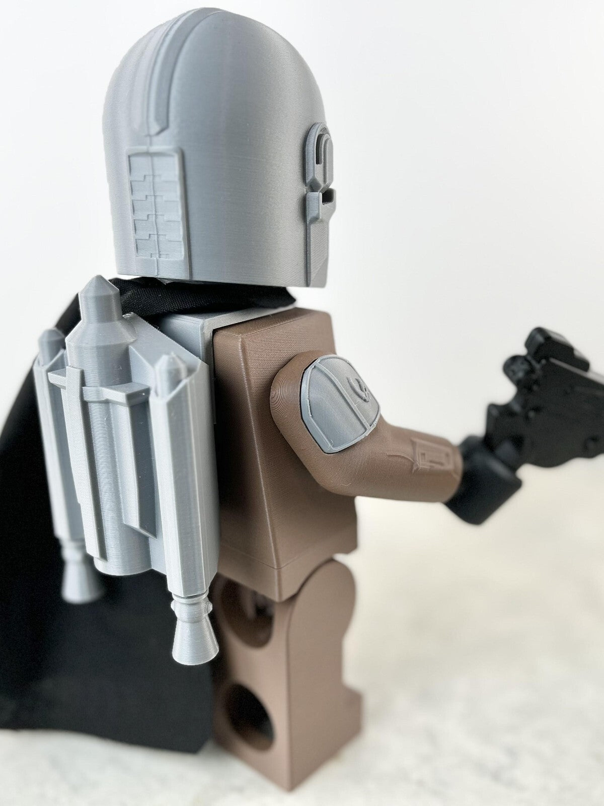 3D Printed. 9" Brick inspired Deluxe Din Darjin, Mandolorian Figure With Cape
