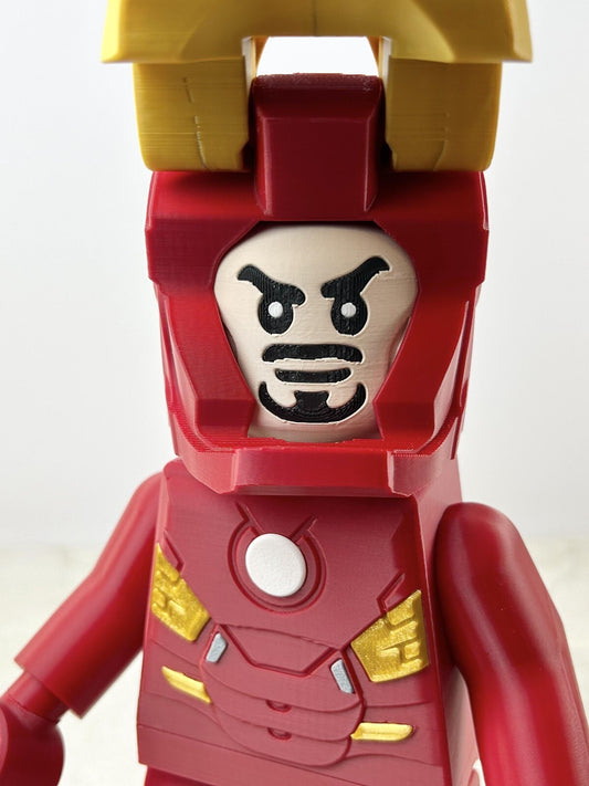 3D Printed. 9" brick inspired Deluxe Iorn Man Figure