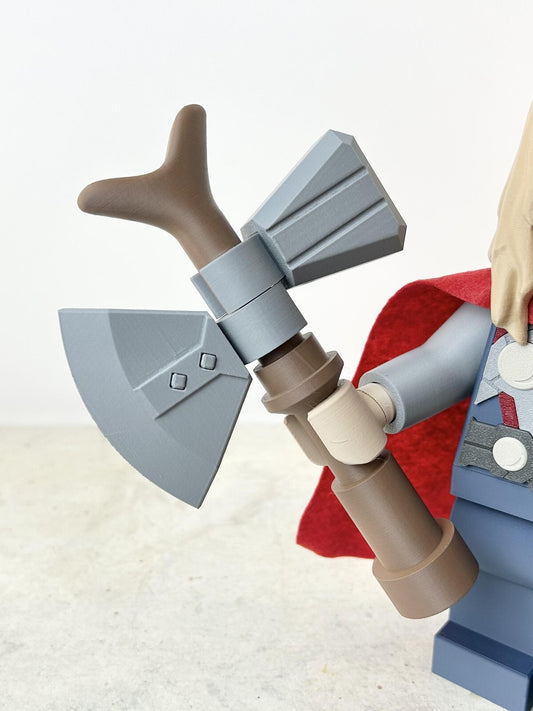 3D Printed. 9" Brick inspired Deluxe Thor Figure with Cape and 2 weapons