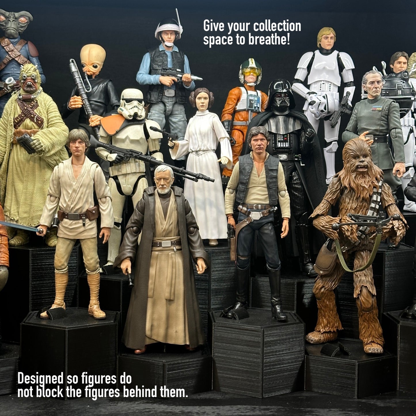 Star Wars 3D Printed Hexagon Display Stand system – 6"  black series Figures