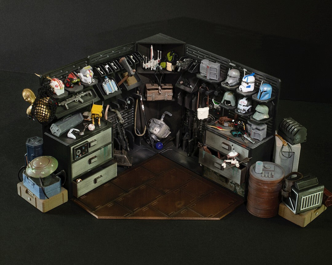 3D printed weapons storage room for Star Wars 6" Black series figures