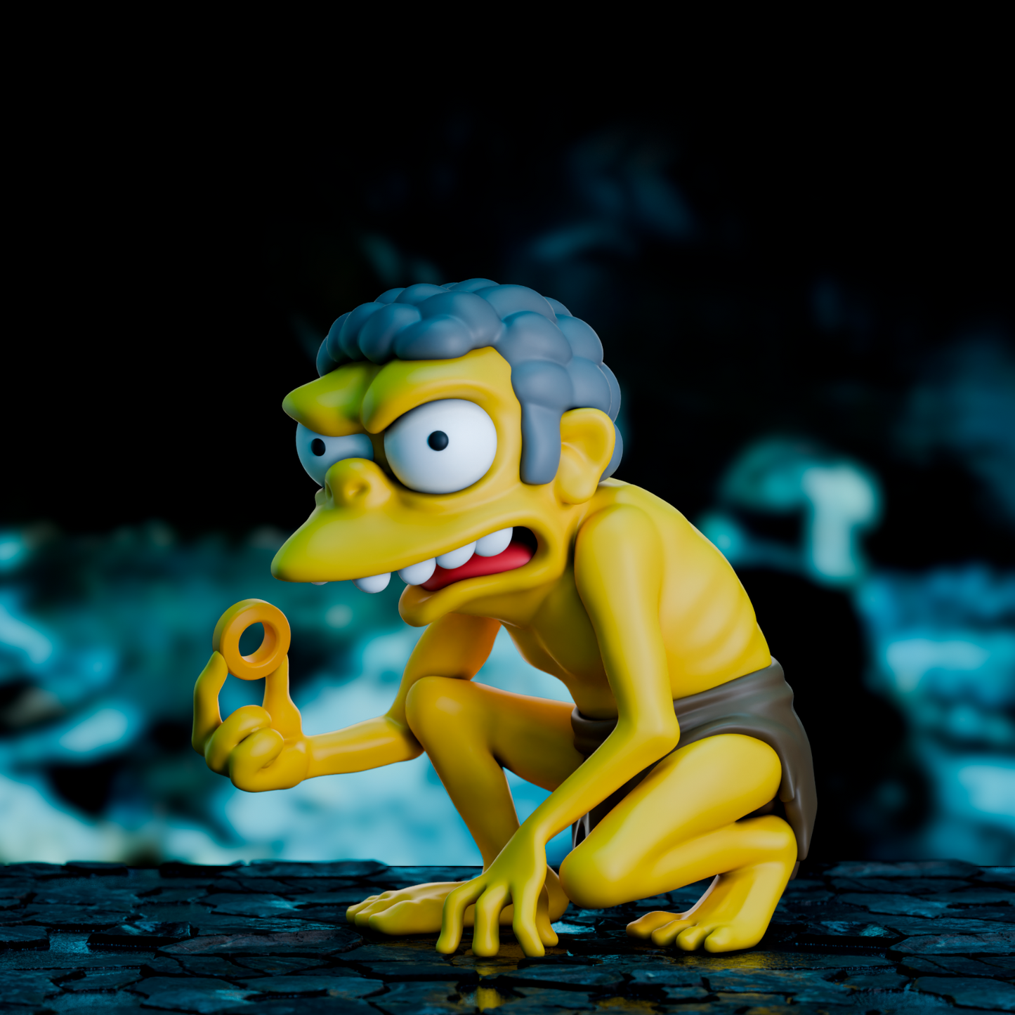Moe from the Simpsons  Gollum 3D Printed mashup figure 4" Lord of the Rings