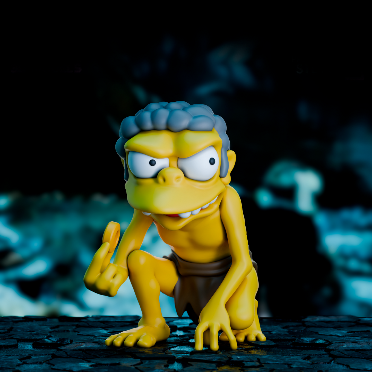 Moe from the Simpsons  Gollum 3D Printed mashup figure 4" Lord of the Rings