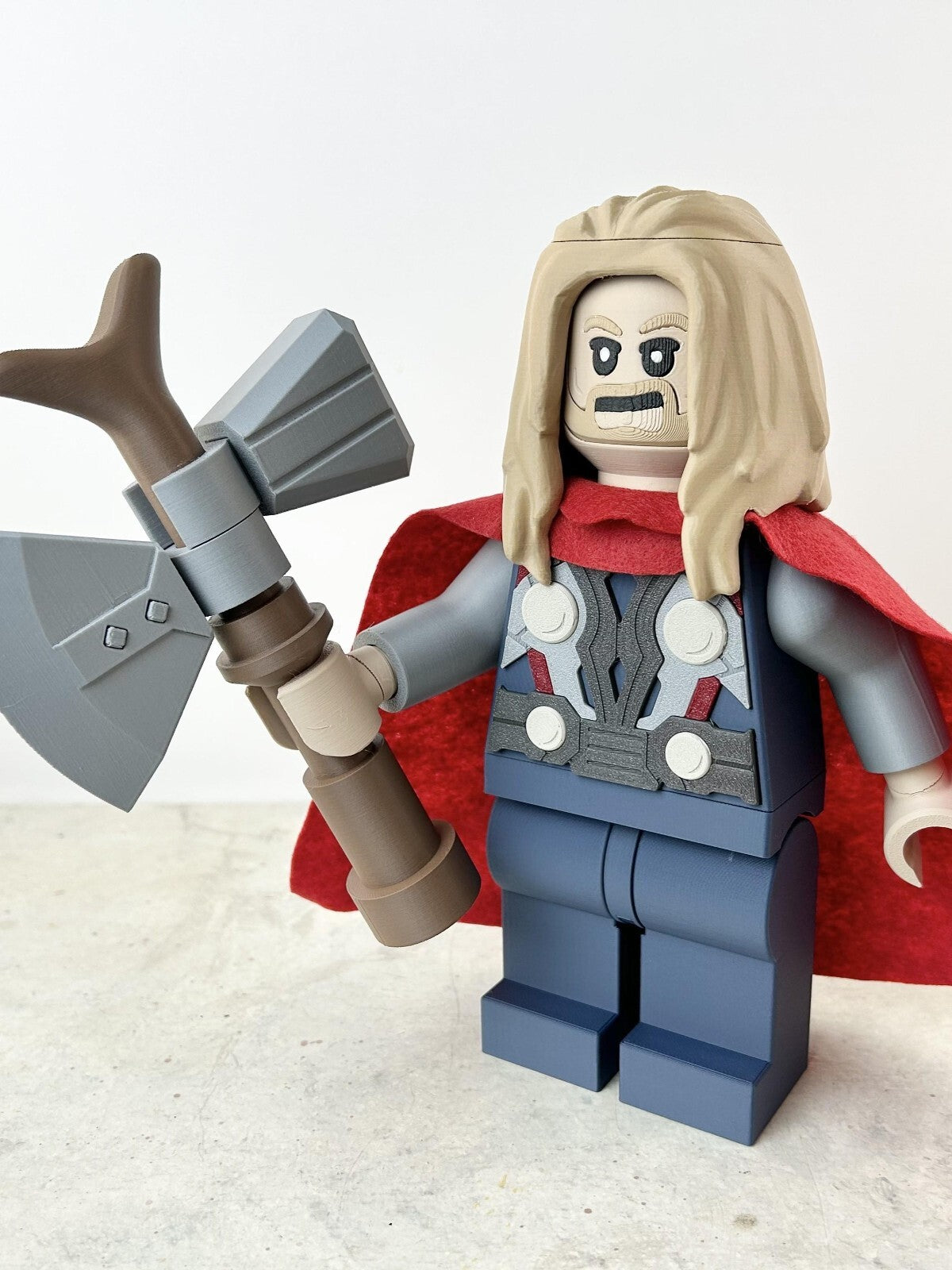 3D Printed. 9" Brick inspired Deluxe Thor Figure with Cape and 2 weapons