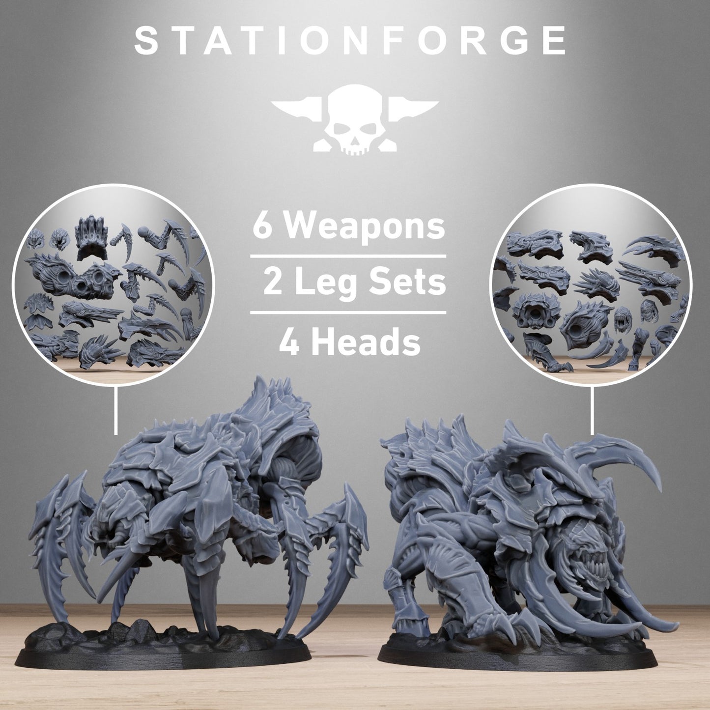 Xenarid spider beasts (2) from Station Forge 32mm. FREE BASE