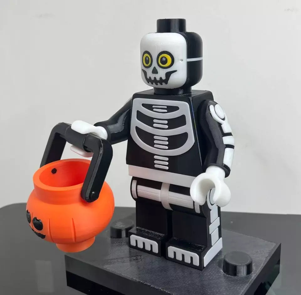 3D Printed. 9" Lego inspired Skeleton Figure glo in the dark.