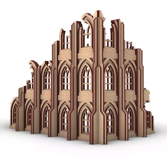 Wooden cathedral ruins for wargames terrain.