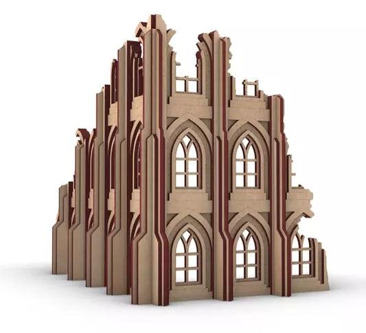 Wooden cathedral ruins for wargames terrain.