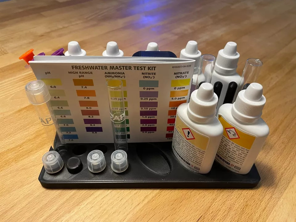 API test kit holder, carry system and dry rack for marine or tropical aquarium